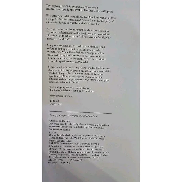 A Pioneer Sampler The Daily Life Of A Pioneer Family In 1840 Greenwood Paperback - Picture 8 of 9